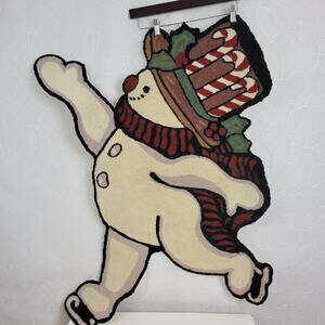 Frosty Looped Snowman Fun Scarf Holiday Christmas Decor Home Rug White